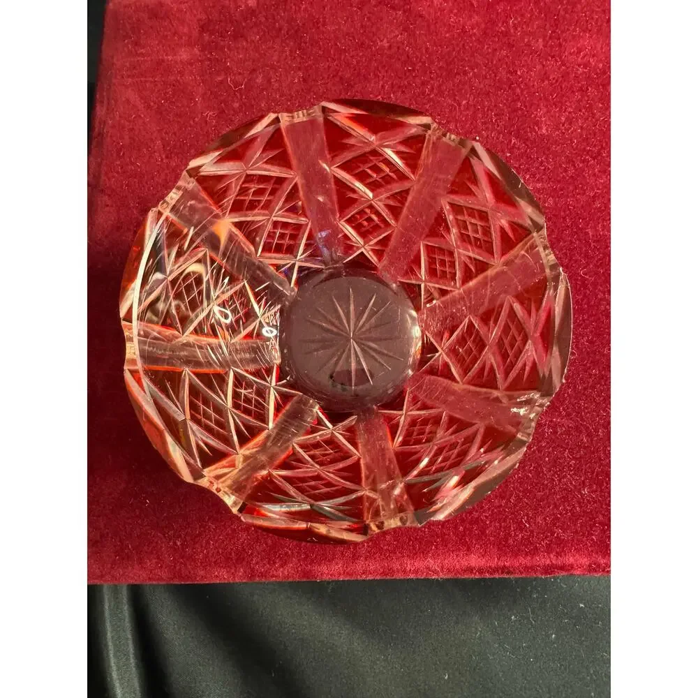 Vintage Clear Cut Cranberry Glass 4” Bowl 2 mm chip